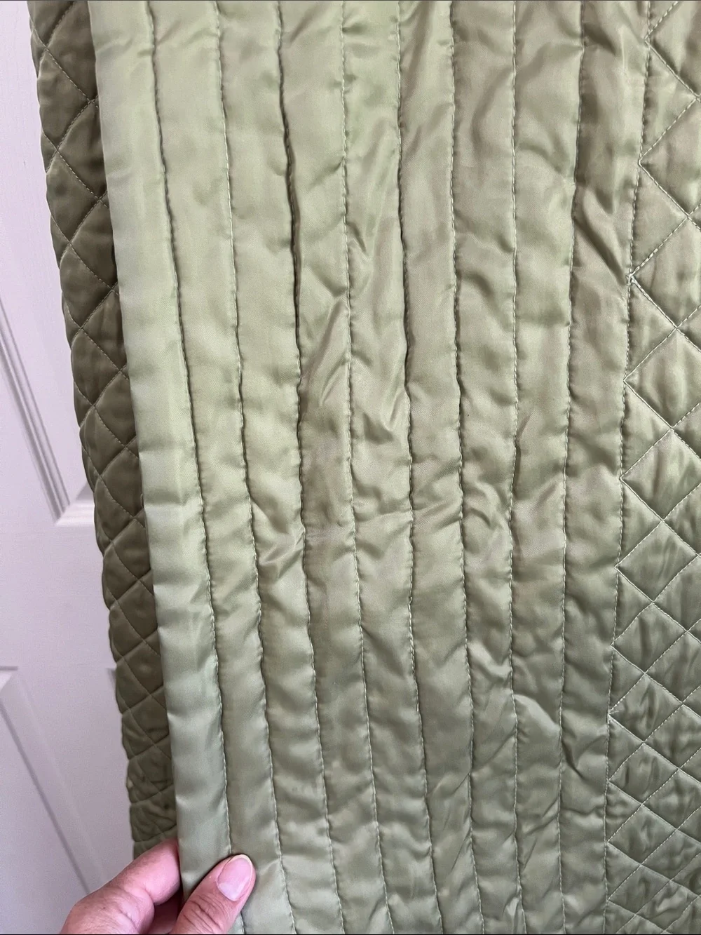 Source Unknown Olive Green Quilted Satin Cover-91 inch by 84 inches